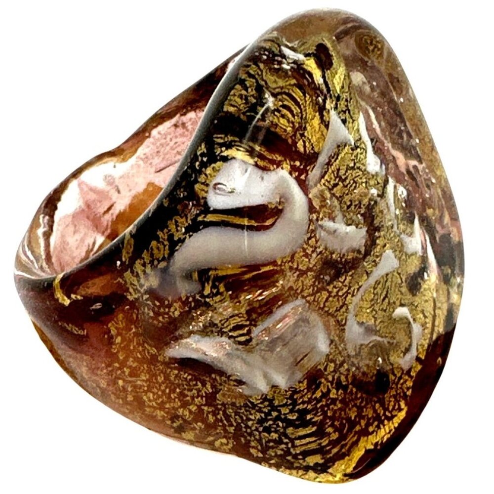 Metallic Purple Gold Swirl Glass Ring Vintage Handcrafted Y2k Preppy Bold City